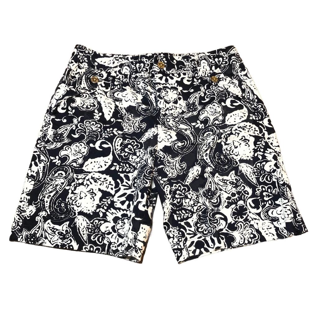 Ralph Lauren Women’s Shorts Size 2 Summer Outdoor Cotton Navy & White Paisley